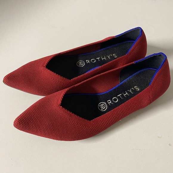ROTHY'S Ballet Flat Loafer Pointed Toe Red Slip On Textile Size 8 - Picture 4 of 11